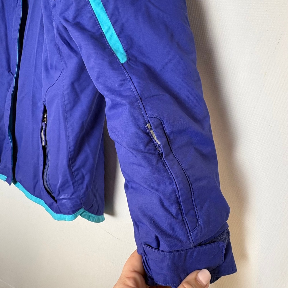 Columbia Boys Omni-Tech Ski Jacket Blue Teal Hooded Rain Coat Med Grow System - Picture 5 of 12